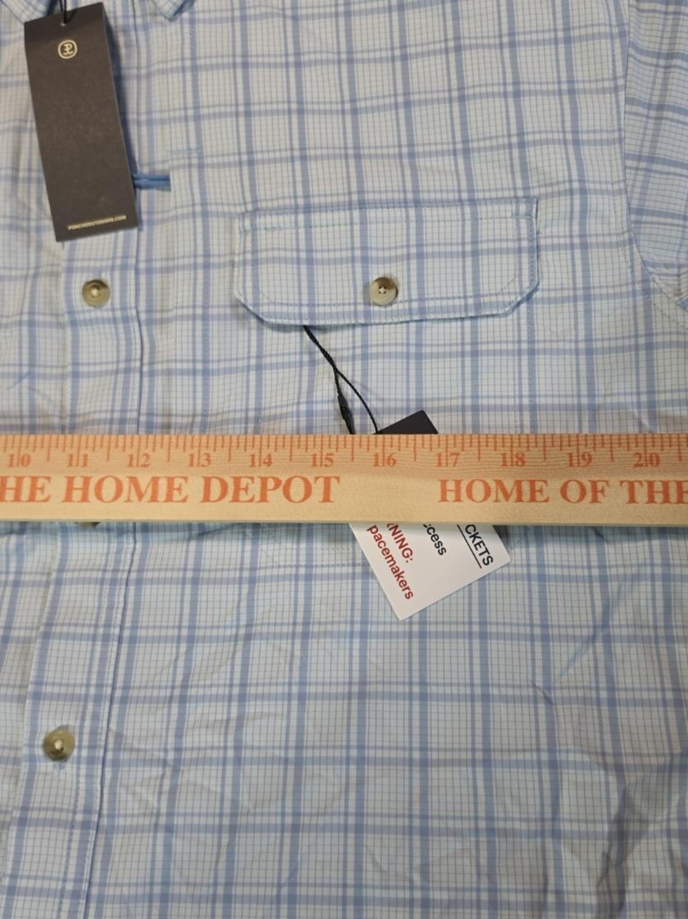 Poncho Outdoors Performance Shirt Mens M White/Blue Plaid Magnetic Pockets. NWT - Picture 8 of 9
